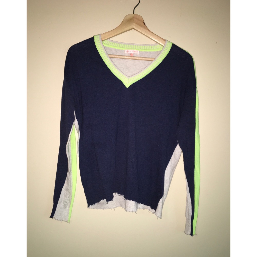 Lisa Todd Womens Take It Easy Colorblock Cotton V-Neck Sweater Size M